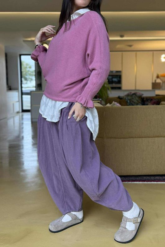 Conrad Batwing Ruffle Cuff Knit Indian Pink